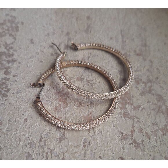 Lauren Ralph Lauren Crystal-Embellished Gold Hoop Earrings Nickel Free 2 Inches - Picture 4 of 5